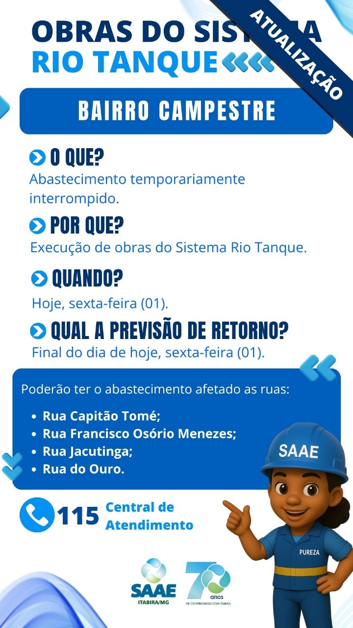 Obras no Sistema Rio Tanque - Itabira