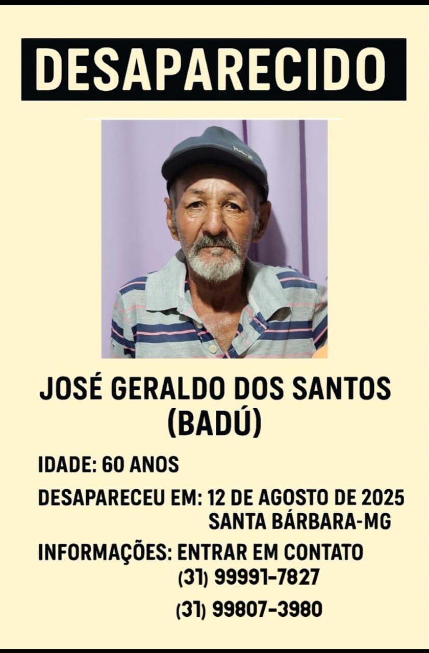 Família busca por José Geraldo, desaparecido há quase duas semanas em Santa Bárbara