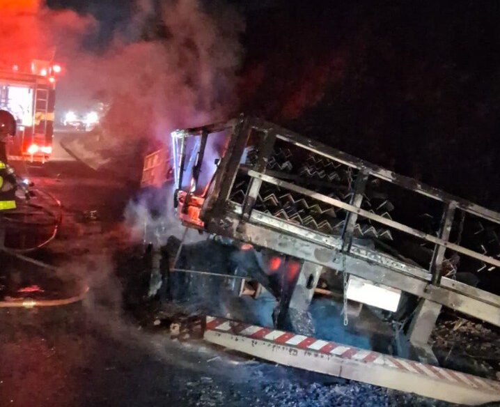 Incêndio em semirreboque atinge vegetação e mobiliza bombeiros na BR-381