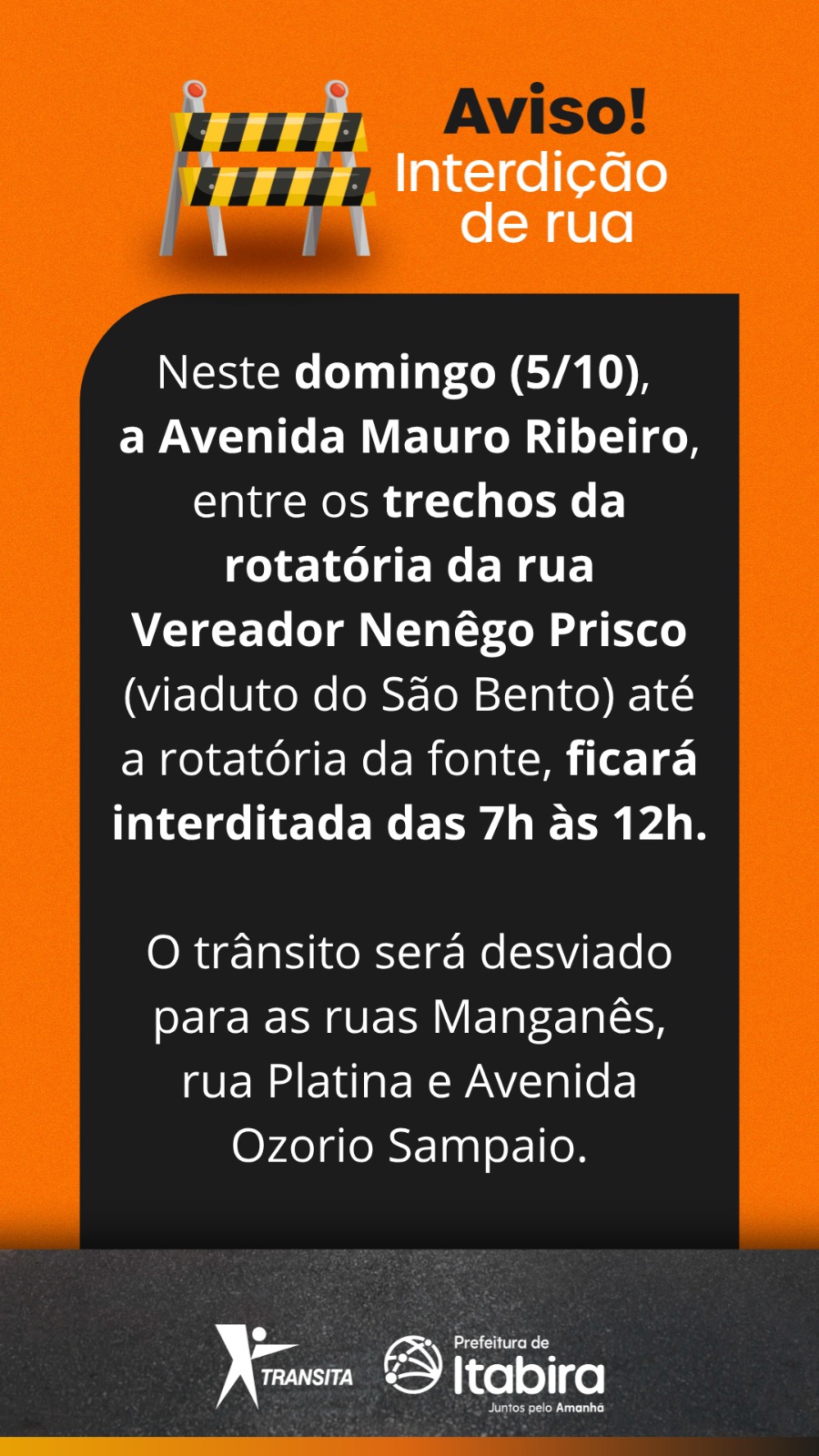 Interdição na Avenida Mauro Ribeiro Lage em Itabira