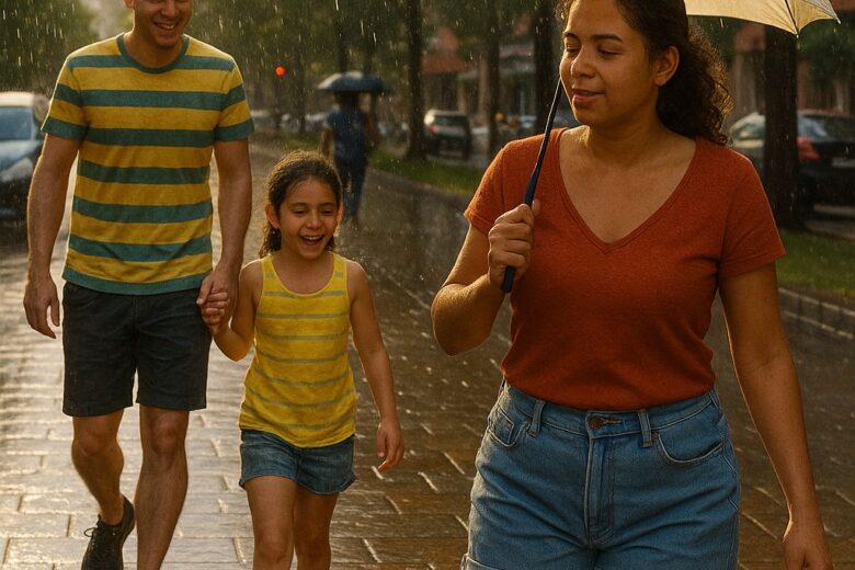 Um pouco de verão na primavera: Pancada rápida de chuva e calor marcam o sábado