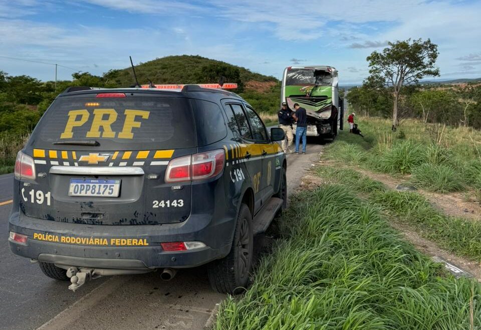 Colisão entre dois ônibus deixa três feridos e motorista preso às ferragens na BR-251