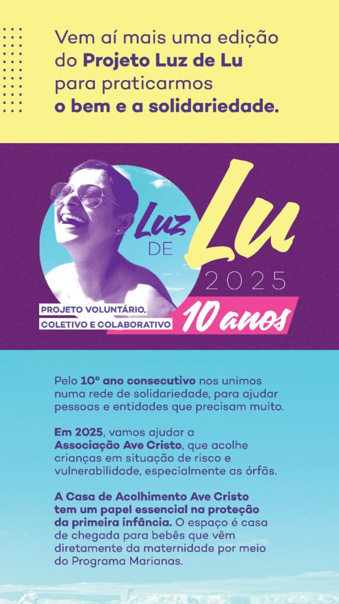 Projeto Luz de Lu completa 10 anos e inicia campanha em apoio à Associação Ave Cristo