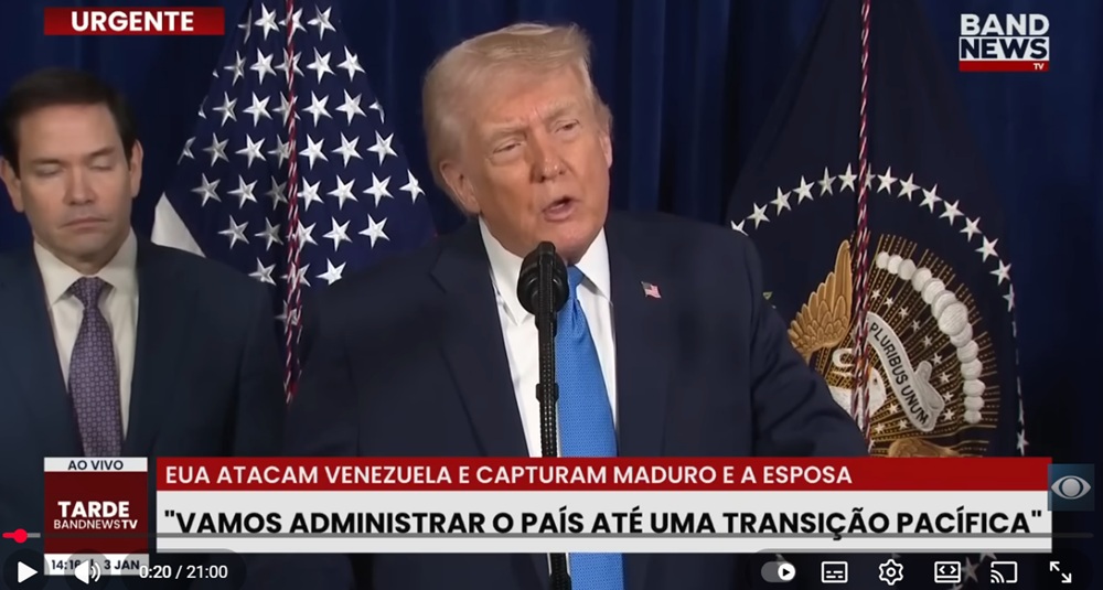 Após captura de Maduro, Trump afirma que EUA vão governar a Venezuela durante transição