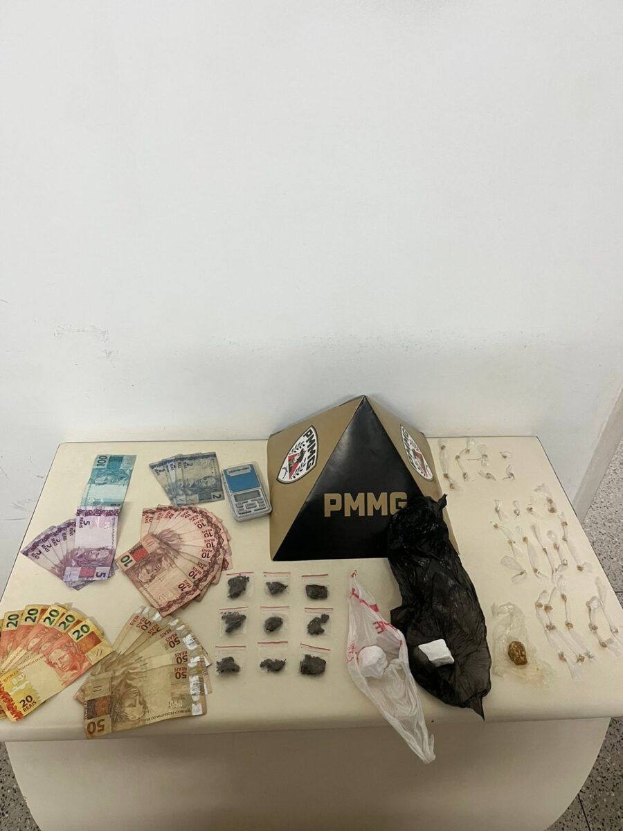 Dupla é detida por tráfico de drogas no Boa Esperança, em Itabira; PM apreende crack, cocaína e dinheiro