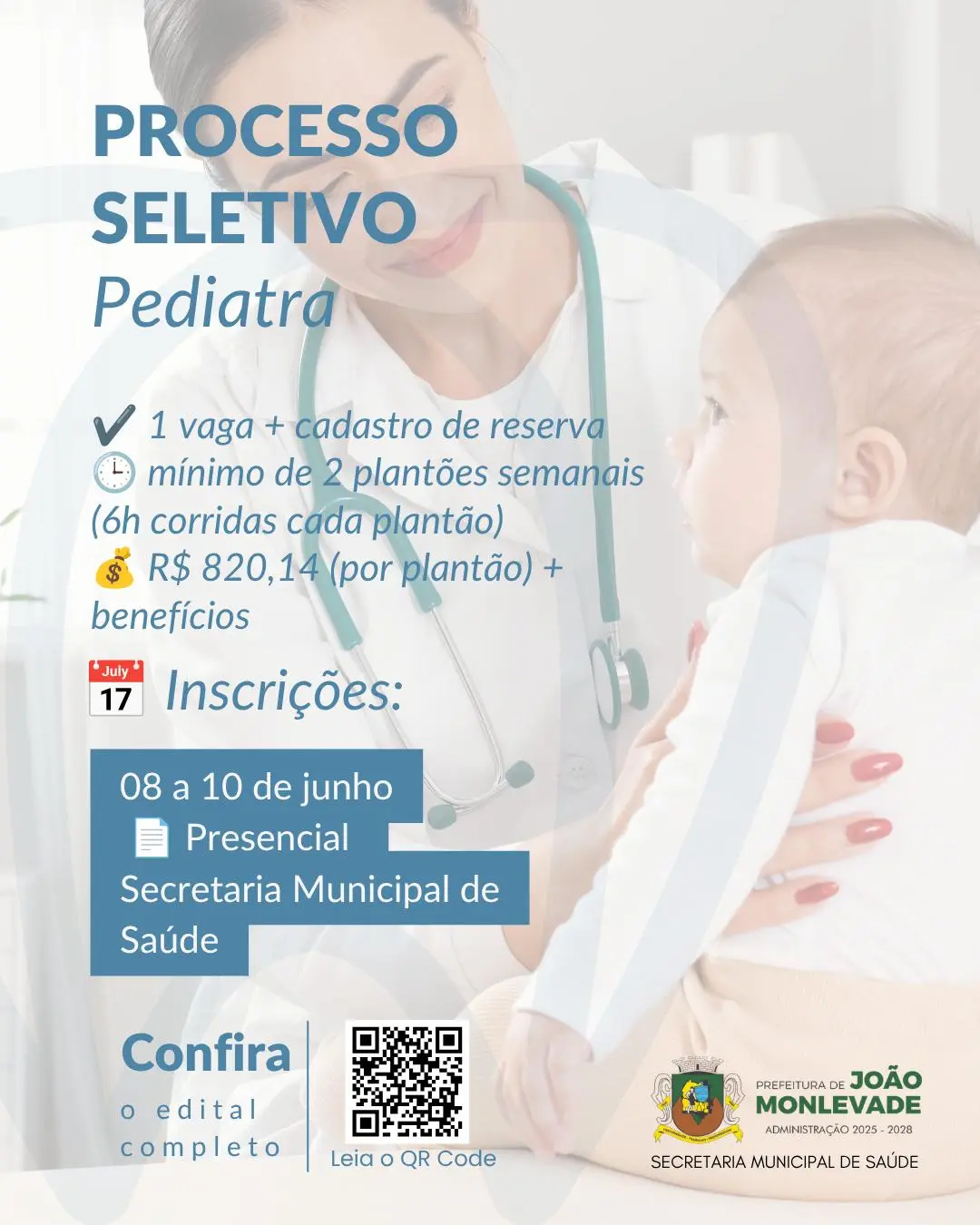 Prefeitura de João Monlevade abre processo seletivo para pediatra