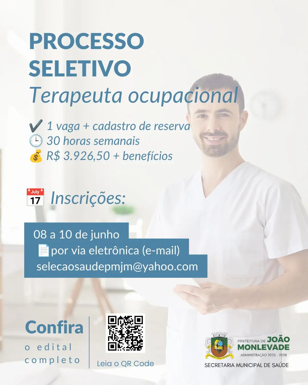 Prefeitura de João Monlevade abre processo seletivo para terapeuta ocupacional