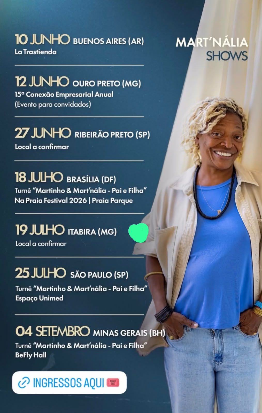 Cantora Mart'nália anuncia show em Itabira no dia 19 de julho