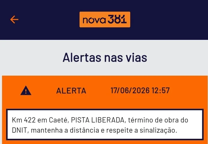Trânsito é liberado na BR-381 após conclusão de obras do DNIT em Caeté