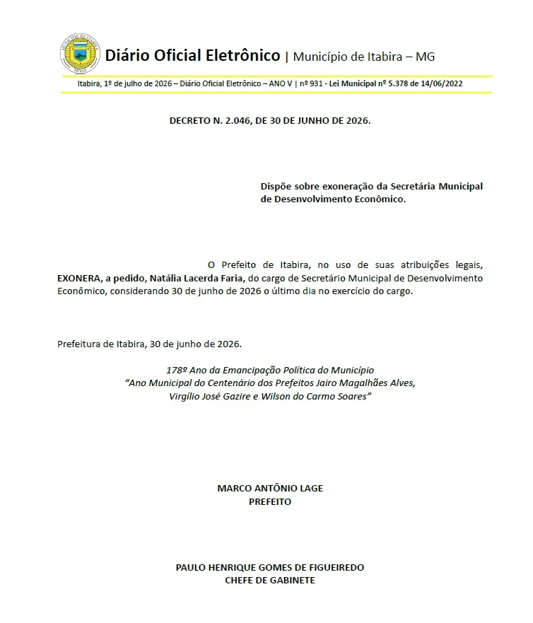Natália Lacerda deixa secretarias de Desenvolvimento Econômico e Desenvolvimento Urbano da Prefeitura de Itabira