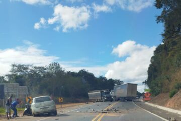 Acidente entre carro e caminhão deixa dois mortos e interdita a BR-381 em Belo Oriente