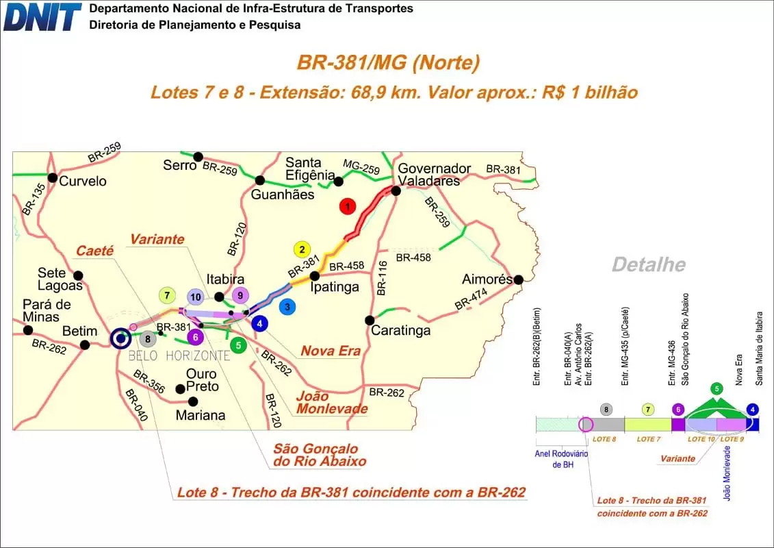 Projeto de duplicação da BR-381 prevê redução de curvas e morros; veja detalhes no mapa Projeto de duplicação da BR-381 prevê redução de curvas e morros; veja detalhes no mapa