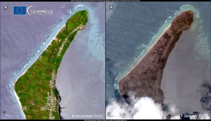 Oceano Pacífico: imagens de satélites mostram destruição causada por erupção em Tonga