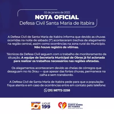 Cheia em córregos provoca alagamentos em Santa Maria de Itabira 