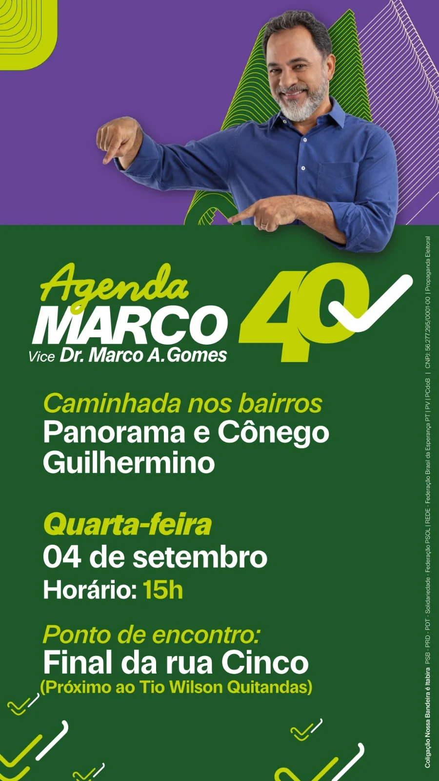 Confira a agenda do candidato a prefeito de Itabira Marco Antônio Lage para esta quarta-feira