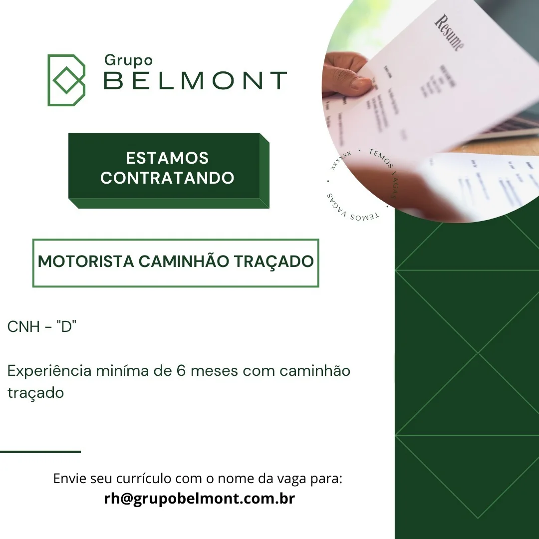 Grupo Belmont está com vaga para motorista de caminhão traçado; saiba mais