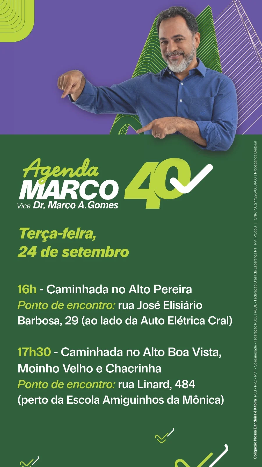 Eleição 2024: confira a agenda do candidato a prefeito de Itabira Marco Antônio Lage para esta terça-feira