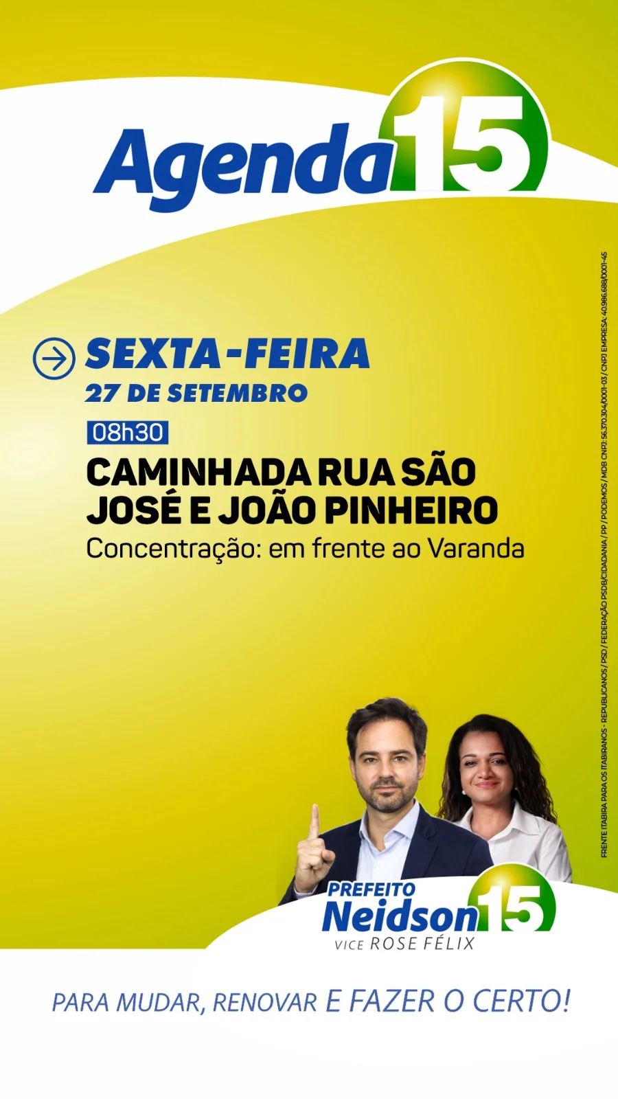 Eleição 2024: confira a agenda do candidato a prefeito de Itabira Neidson Freitas para esta sexta-feira