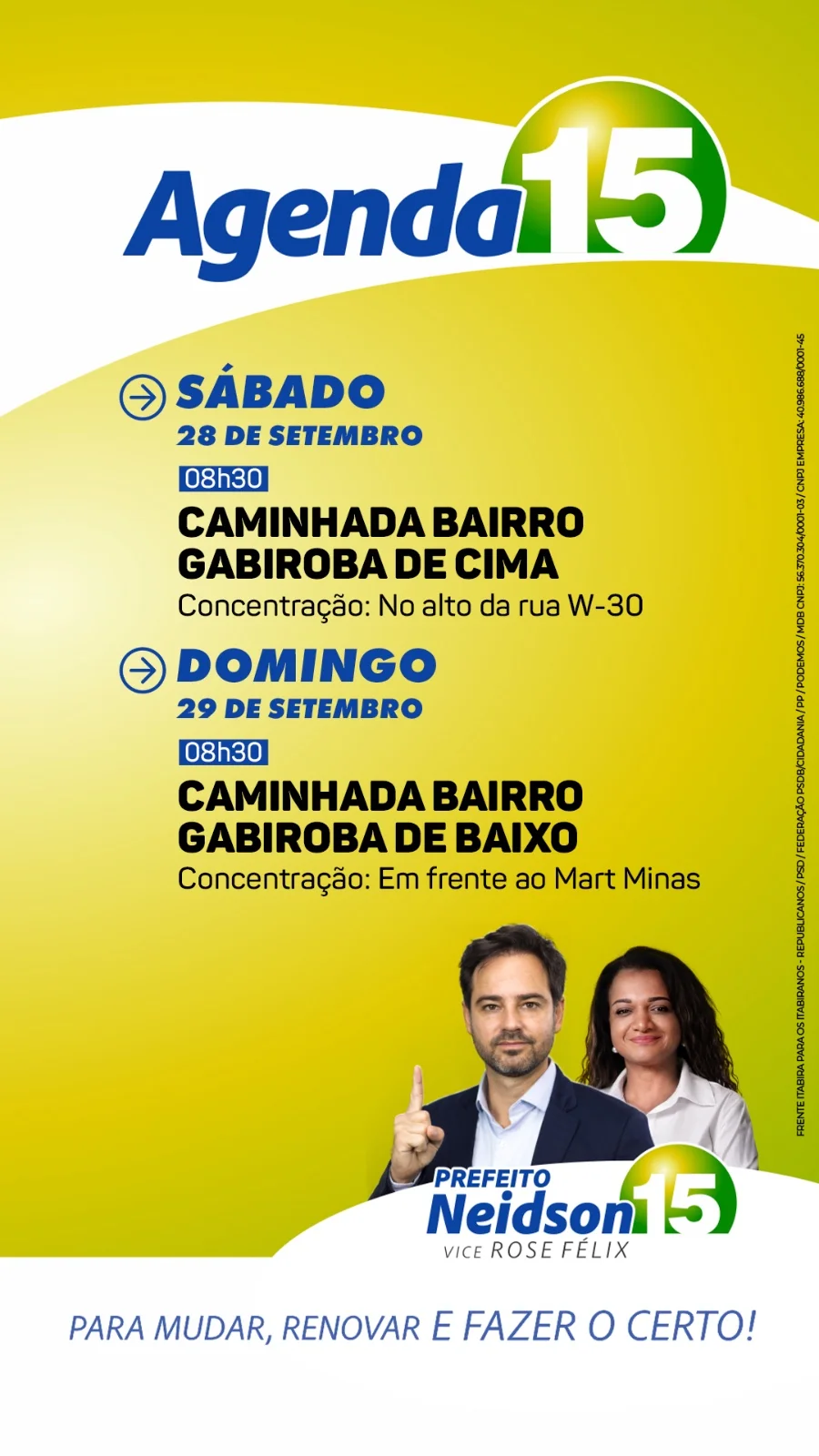 Eleição 2024: confira a agenda do candidato a prefeito de Itabira Neidson Freitas para este sábado