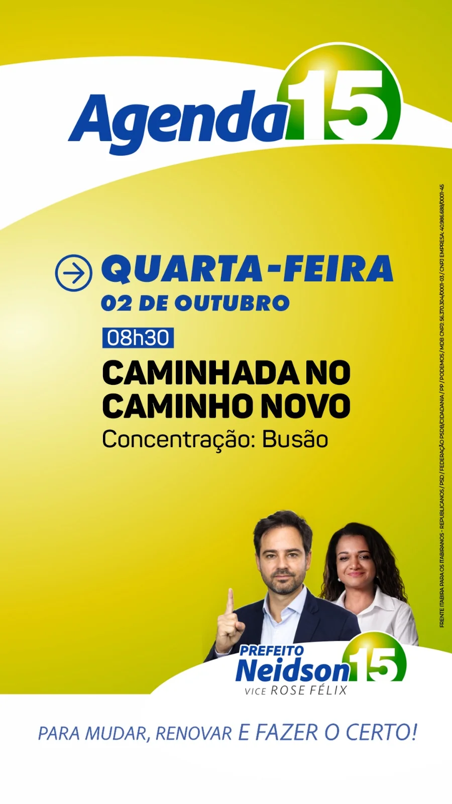 Reta final: confira a agenda do candidato a prefeito de Itabira Neidson Freitas para esta quarta-feira