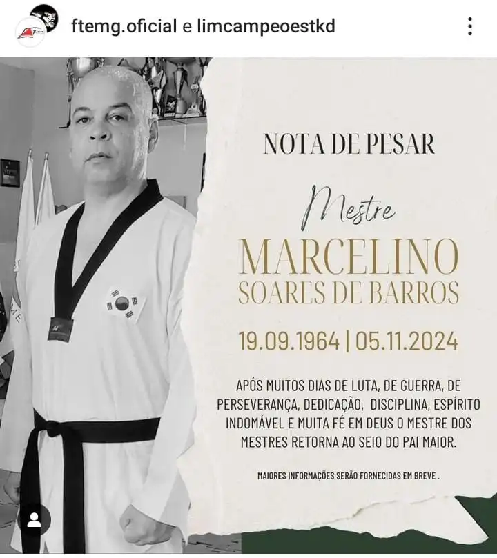 Nota de Falecimento: Taekwondo do Brasil está de luto pela perda do Grão-Mestre Marcelino Soares de Barros