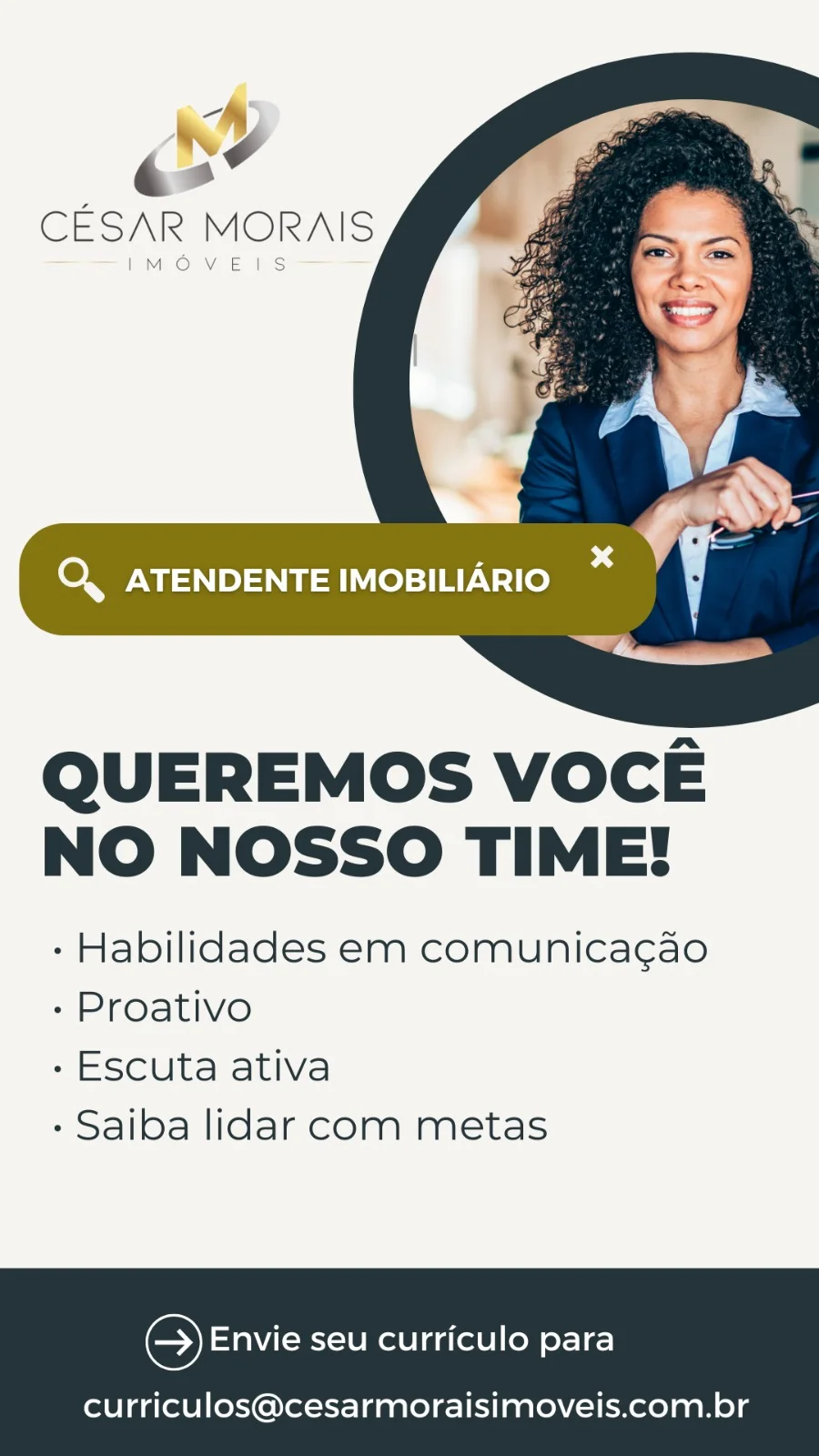 César Morais Imóveis está com vaga aberta para atendente imobiliário; saiba mais