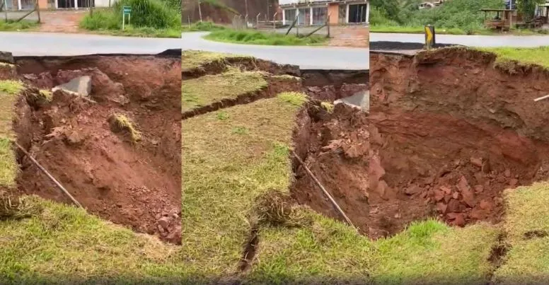 Cratera gigante no trevo de Martins Soares ameaça interdição da BR-262 em Minas Gerais