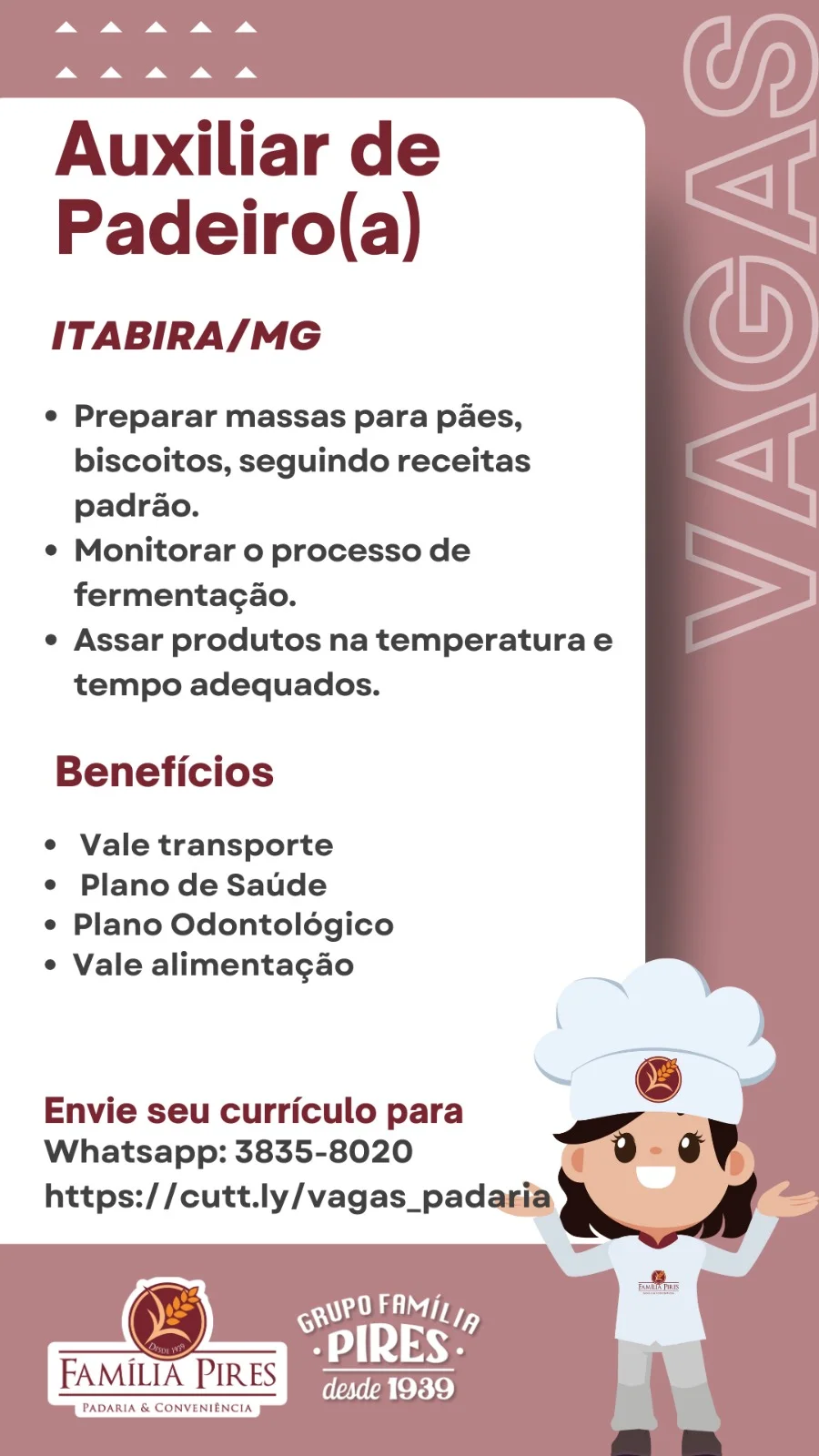 Confira as vagas abertas das empresas do Grupo Família Pires: Clubpetro, Posto Pires, Padaria Família Pires e Premium Executive Hotel