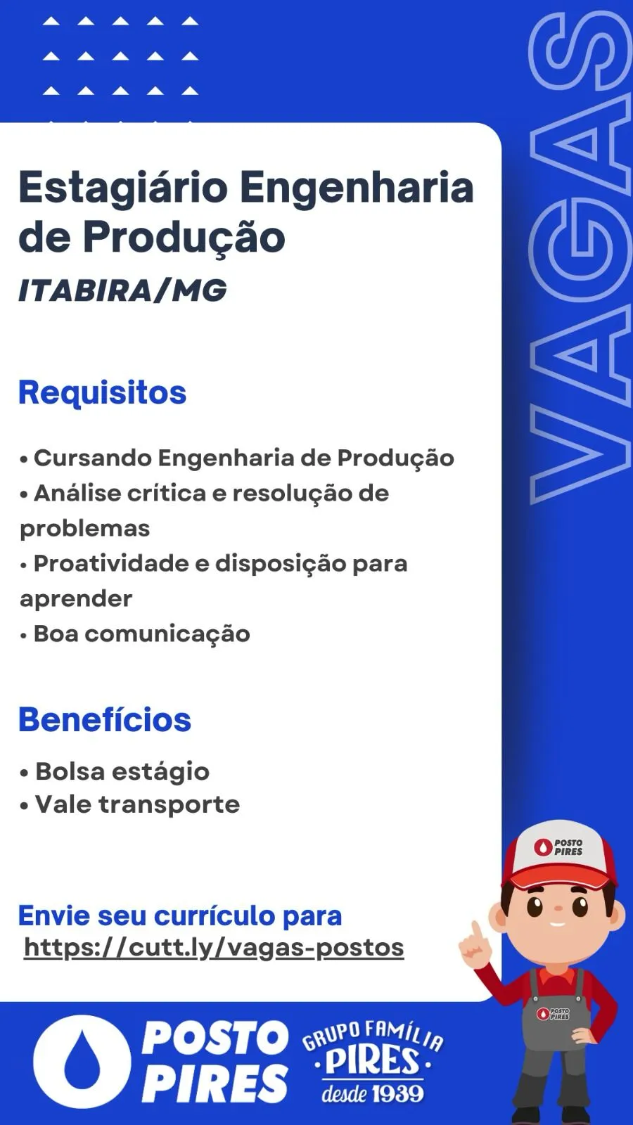 Confira as vagas abertas das empresas do Grupo Família Pires: Clubpetro, Posto Pires, Padaria Família Pires e Premium Executive Hotel