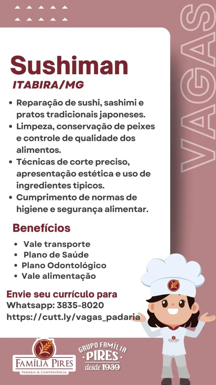 Confira as vagas abertas das empresas do Grupo Família Pires: Clubpetro, Posto Pires, Padaria Família Pires e Premium Executive Hotel