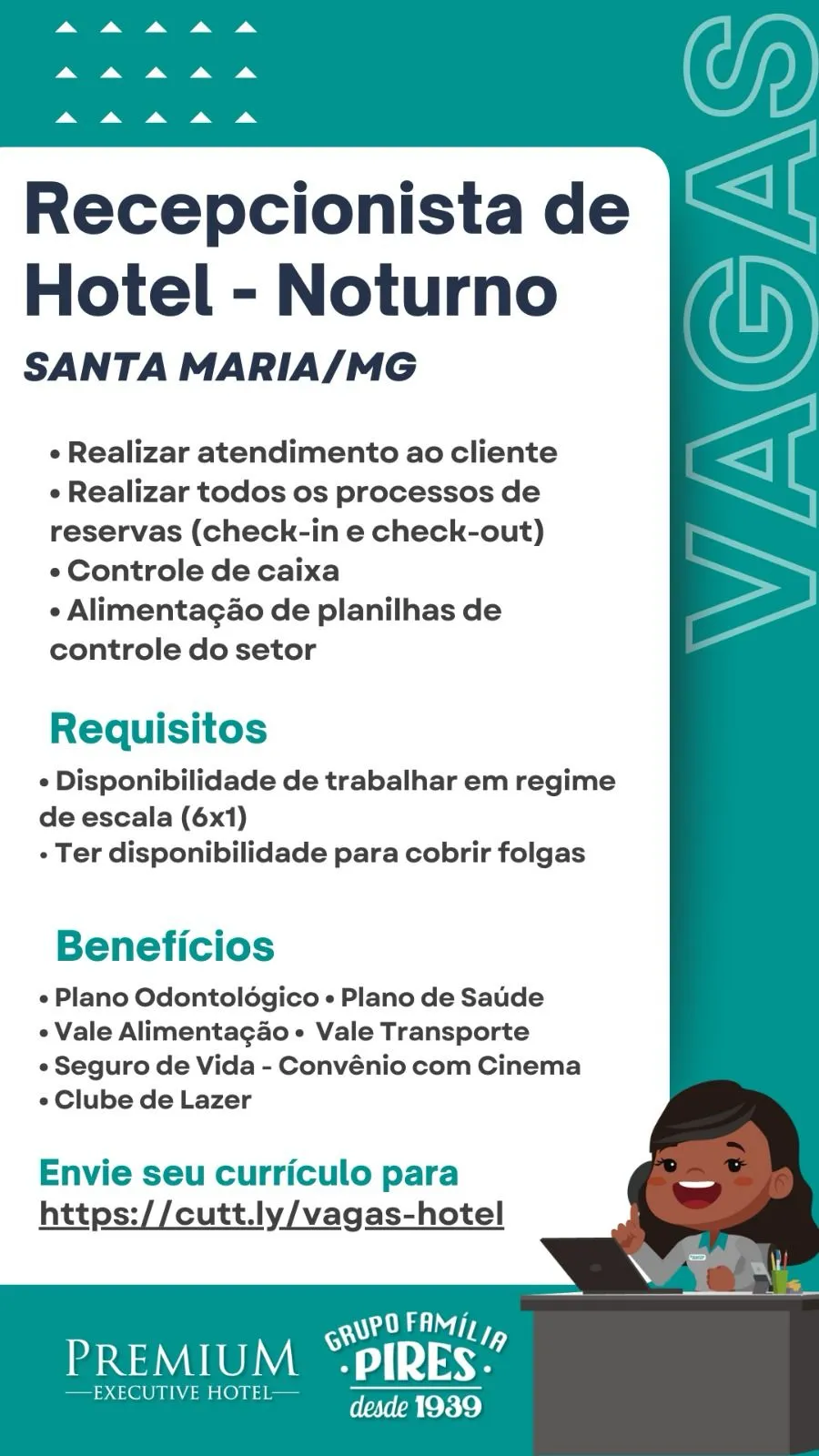 Confira as vagas abertas das empresas do Grupo Família Pires: Clubpetro, Posto Pires, Padaria Família Pires e Premium Executive Hotel
