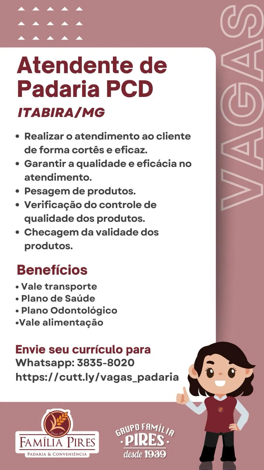 Confira as vagas abertas das empresas do Grupo Família Pires: Clubpetro, Posto Pires, Padaria Família Pires e Premium Executive Hotel