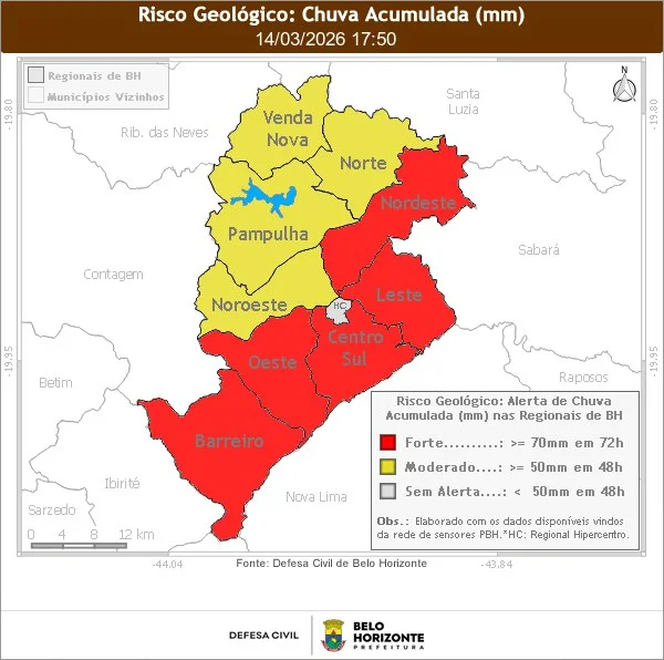 Previsão do tempo: pancadas de chuva geram alerta para BH e arredores