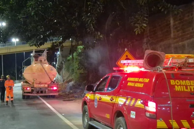 Incêndio em árvore mobiliza bombeiros e Defesa Civil às margens da BR-381, em Nova Era