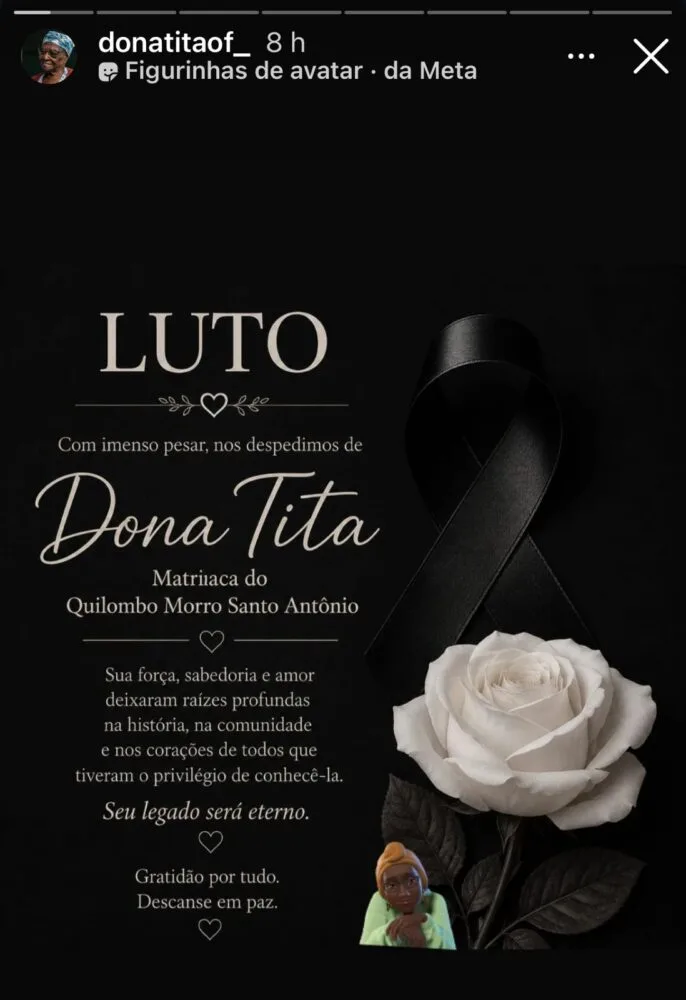 Itabira perde Dona Tita, matriarca do Quilombo Morro Santo Antônio, aos 101 anos