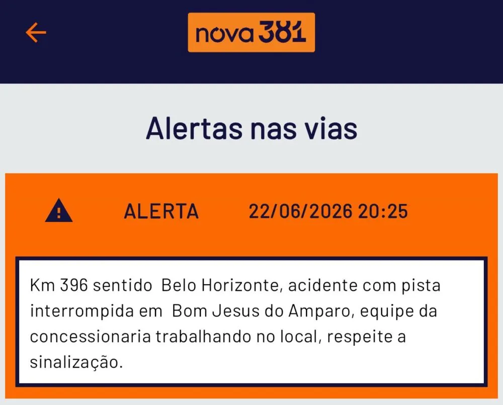 Acidente entre carreta e carro provoca interdição total da BR-381 em Bom Jesus do Amparo
