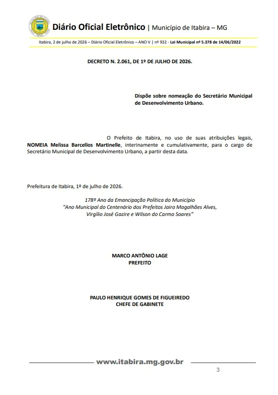 Melissa Barcellos assume secretarias municipais de Desenvolvimento Urbano e Econômico de Itabira