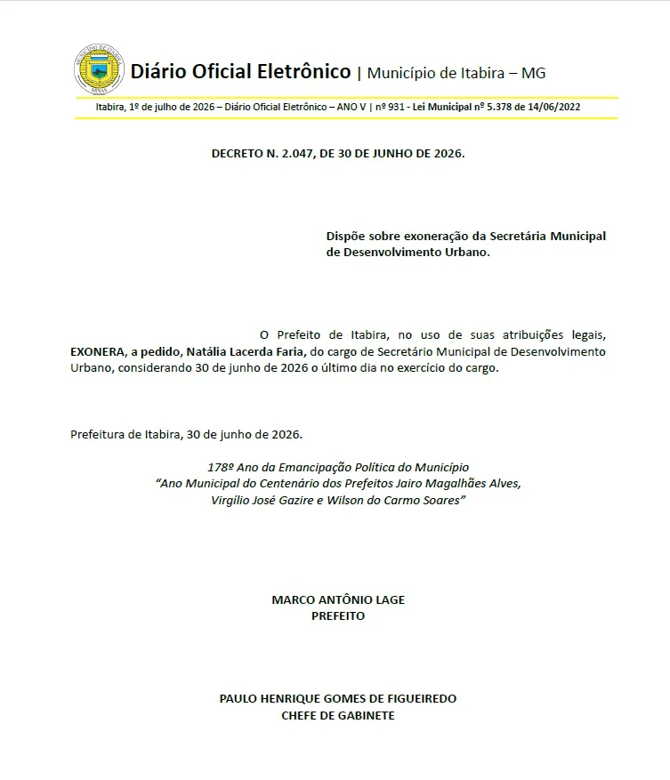 Natália Lacerda deixa secretarias de Desenvolvimento Econômico e Desenvolvimento Urbano da Prefeitura de Itabira